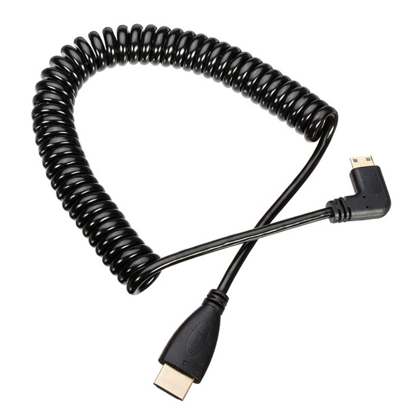 chenyang Mini HDMI Male 90 Degree Left Angled to HDMI Male Stretch Coiled Cable 1.2m - Image 1